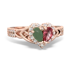 Jade Celtic Knot Two Hearts As One 14K Rose Gold ring R2644HRT