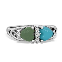 Jade Celtic Knot Double Heart 14K White Gold ring R5040