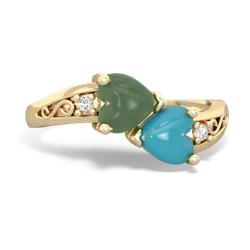 Jade Snuggling Hearts 14K Yellow Gold ring R2178