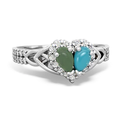 Jade Celtic Knot Two Hearts As One 14K White Gold ring R2644HRT