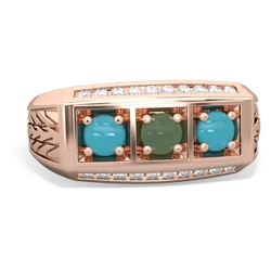 Jade Three Stone Tire Tread Men's 14K Rose Gold ring R0520