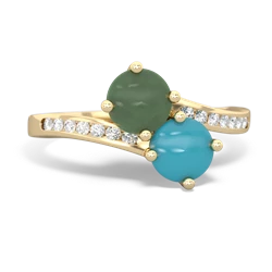 Jade Channel Set Two Stone 14K Yellow Gold ring R5303