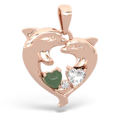 Jade Dolphin Heart 14K Rose Gold pendant P5820