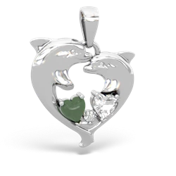 Jade Dolphin Heart 14K White Gold pendant P5820