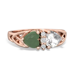 Jade Celtic Knot Double Heart 14K Rose Gold ring R5040