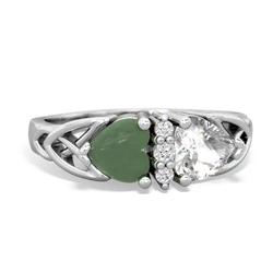 Jade Celtic Knot Double Heart 14K White Gold ring R5040