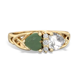 Jade Celtic Knot Double Heart 14K Yellow Gold ring R5040