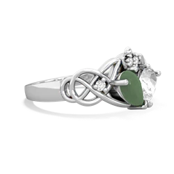 Jade 'One Heart' Celtic Knot Claddagh 14K White Gold ring R5322