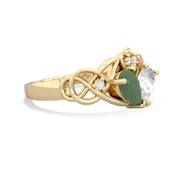 Jade 'One Heart' Celtic Knot Claddagh 14K Yellow Gold ring R5322