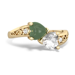 Jade Snuggling Hearts 14K Yellow Gold ring R2178