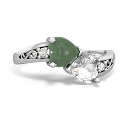 Jade Snuggling Hearts 14K White Gold ring R2178