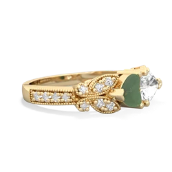 Jade Diamond Butterflies 14K Yellow Gold ring R5601