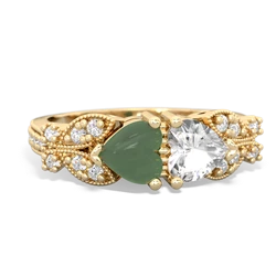 Jade Diamond Butterflies 14K Yellow Gold ring R5601