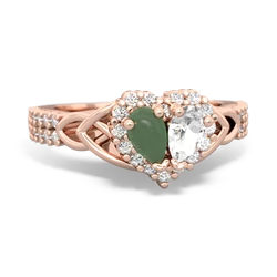 Jade Celtic Knot Two Hearts As One 14K Rose Gold ring R2644HRT