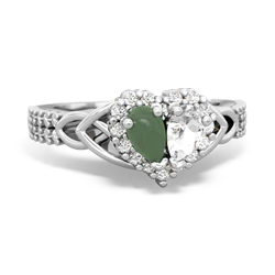 Jade Celtic Knot Two Hearts As One 14K White Gold ring R2644HRT