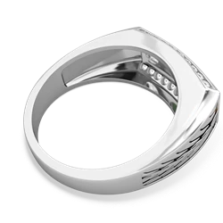 Jade Three Stone Tire Tread Men's 14K White Gold ring R0520