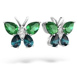 Lab Emerald Butterfly 14K White Gold earrings E2215