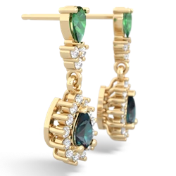 Lab Emerald Halo Pear Dangle 14K Yellow Gold earrings E1882