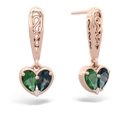 Lab Emerald Filligree Heart 14K Rose Gold earrings E5070