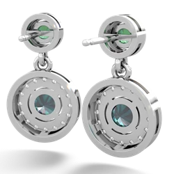 Lab Emerald Halo Dangle 14K White Gold earrings E5319