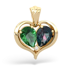 Lab Emerald Two Become One 14K Yellow Gold pendant P5330