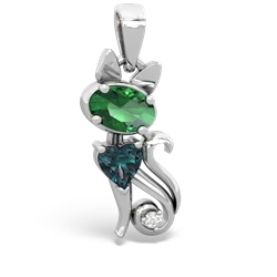 Lab Emerald Kitten 14K White Gold pendant P5780