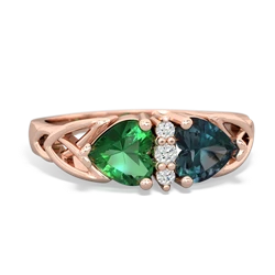 Lab Emerald Celtic Knot Double Heart 14K Rose Gold ring R5040