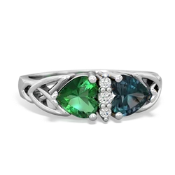 Lab Emerald Celtic Knot Double Heart 14K White Gold ring R5040