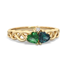 Lab Emerald Heart To Heart Braid 14K Yellow Gold ring R5870