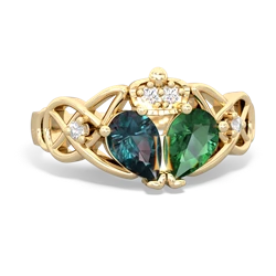Lab Emerald 'One Heart' Celtic Knot Claddagh 14K Yellow Gold ring R5322