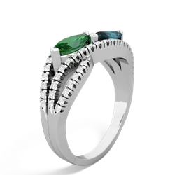 Lab Emerald Diamond Rivers 14K White Gold ring R3070