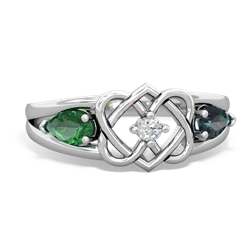 Lab Emerald Hearts Intertwined 14K White Gold ring R5880