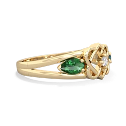 Lab Emerald Hearts Intertwined 14K Yellow Gold ring R5880