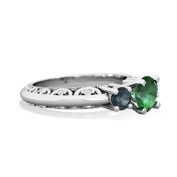 Lab Emerald Art Deco Eternal Embrace Engagement 14K White Gold ring C2003