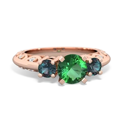 Lab Emerald Art Deco Eternal Embrace Engagement 14K Rose Gold ring C2003