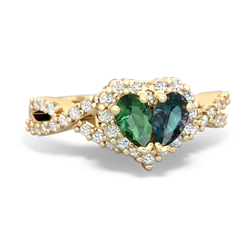 Lab Emerald Diamond Twist 'One Heart' 14K Yellow Gold ring R2640HRT