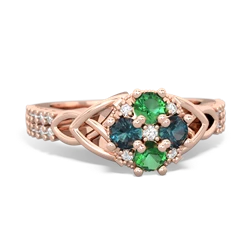 Lab Emerald Celtic Knot Cluster Engagement 14K Rose Gold ring R26443RD