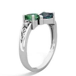 Lab Emerald Snuggling Hearts 14K White Gold ring R2178