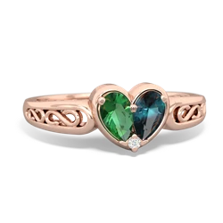 Lab Emerald Filligree 'One Heart' 14K Rose Gold ring R5070