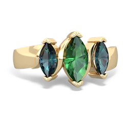 Lab Emerald Three Peeks 14K Yellow Gold ring R2433