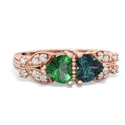 Lab Emerald Diamond Butterflies 14K Rose Gold ring R5601