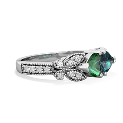 Lab Emerald Diamond Butterflies 14K White Gold ring R5601