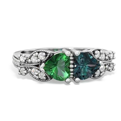 Lab Emerald Diamond Butterflies 14K White Gold ring R5601