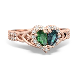 Lab Emerald Celtic Knot Two Hearts As One 14K Rose Gold ring R2644HRT