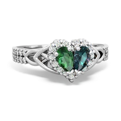 Lab Emerald Celtic Knot Two Hearts As One 14K White Gold ring R2644HRT