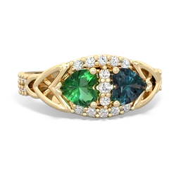 Lab Emerald Sparkling Celtic Knot 14K Yellow Gold ring R2645