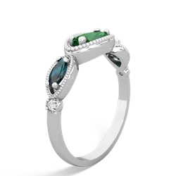 Lab Emerald Milgrain Marquise 14K White Gold ring R5700