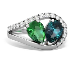 Lab Emerald Nestled Heart Keepsake 14K White Gold ring R5650