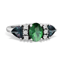 Lab Emerald Antique Style Three Stone 14K White Gold ring R2186