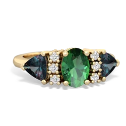 Lab Emerald Antique Style Three Stone 14K Yellow Gold ring R2186